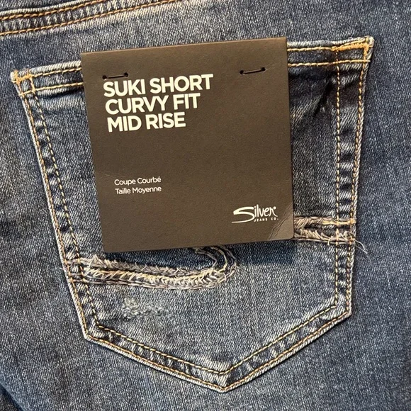 Silver Jeans Dark Blue Suki Curvy Fit Mid Rise Jean Shorts - Picture 7 of 9